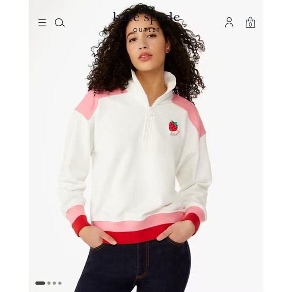Kate Spade Strawberry Quarter Zip pullover XL NWOT - Picture 1 of 9